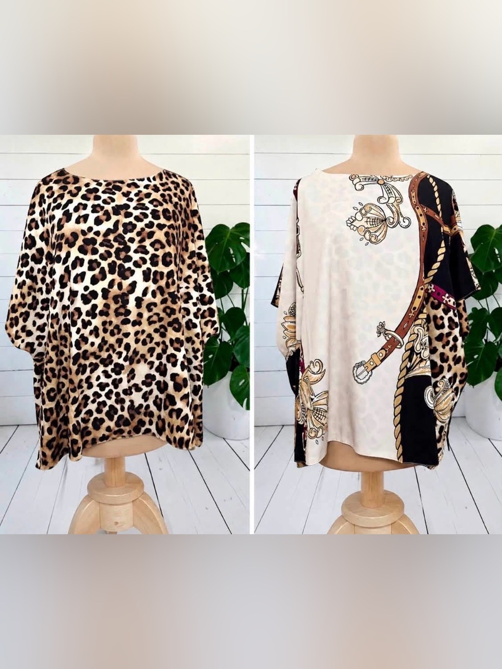 Chico’s Reversible Poncho – Leopard & Equestrian Print L/XL
